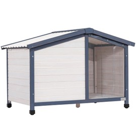 Petsfit Medium Dog House, 42" L x 28.9" W x 27.5" H Openable Asphalt Roof Dog House Outdoor for Small Medium Dogs, Dog House with Waterproof PVC Roof, White