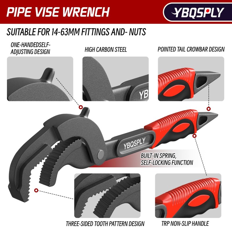 YBQSPLY Pipe Wrench Set, 10” and 15” Self Adjusting Wrench