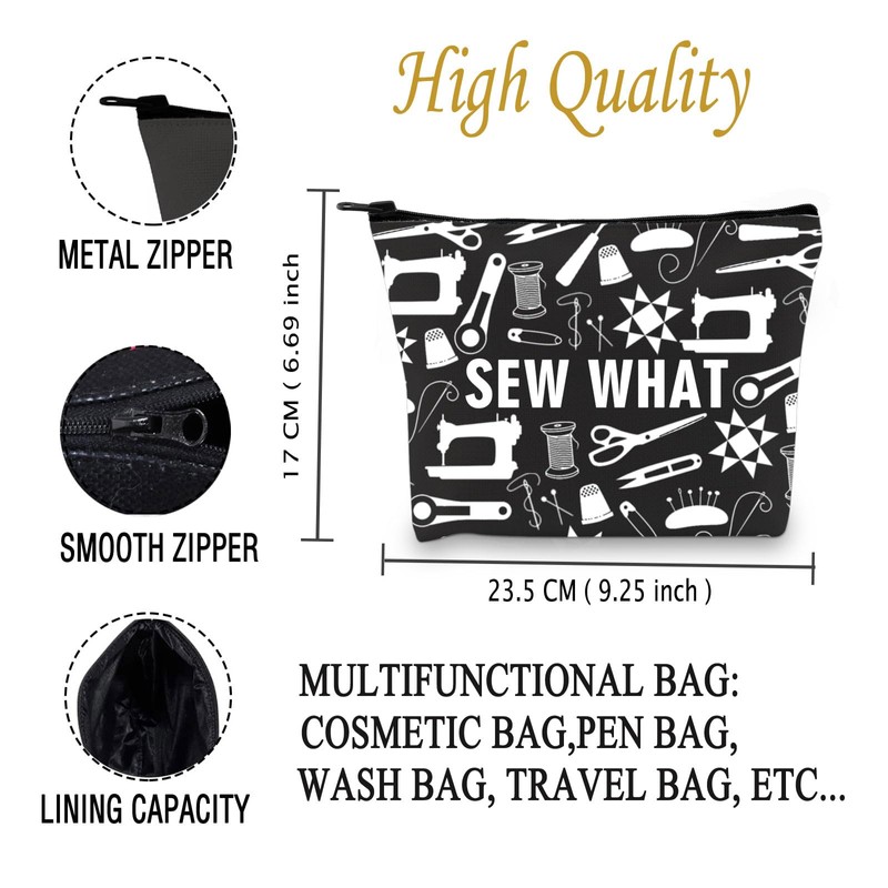 JXGZSO Funny Sewing Machine Cosmetic Bag Sew What Zipper Pouch