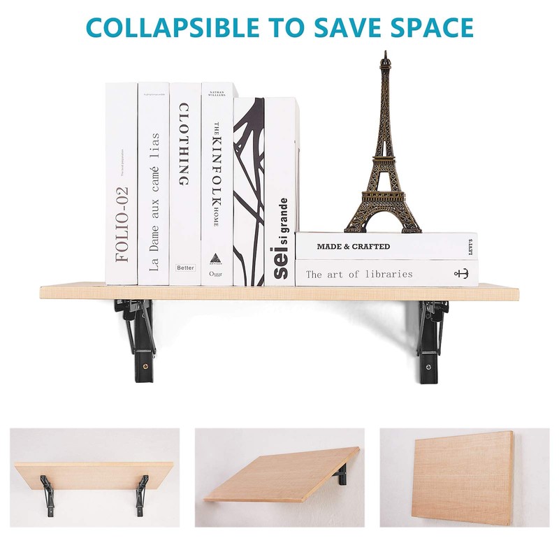Folding Shelf Brackets 10 Inch, Heavy Duty Metal Triangle Table