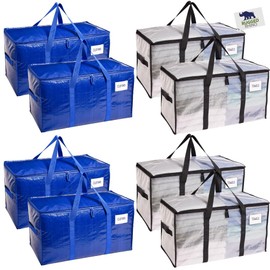 RUGGED RHINO Heavy Duty Extra Large Moving Bags, 8 Pack 50lb Capacity Tote, Durable Water and Puncture Resistant Winter Clothes Storage Totes for Moving, Strong Carry Handles and Zippers, Multicolor