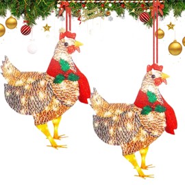 Funny Christmas Animals Ornament 2024, Animals Christmas Ornament, Acrylic Christmas Hanging Ornaments Pendant, Christmas for Friends、Children or Family（2pcs -Chickens）