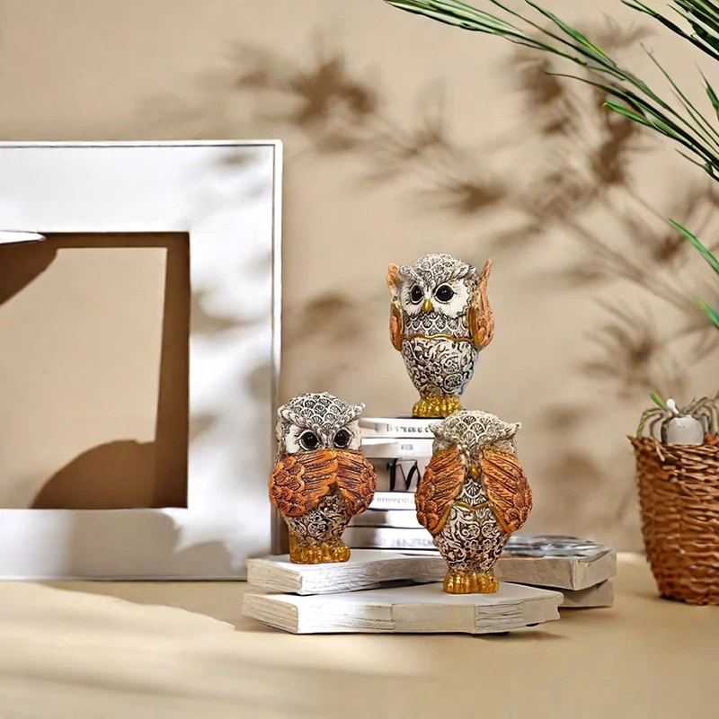 Set of 3 Owl Figurines – Hear No, See No,