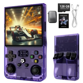 R36MAX Retro Handheld Game Console with 128GB TF Card &Built-in 22000+ Preloaded Classics, 4.0" IPS Screen Open-Source Linux System - Supports 30+ Emulators (Purple, With Storage Box)