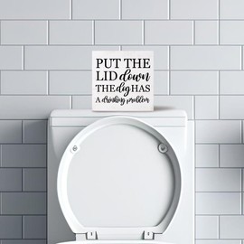 Yetmadi Toilet Decor,Put The Lid Down The Dog Has a Drinking Problem Sign,Bathroom Decor Funny,Dog Bathroom Decor, Bathroom Signs Decor Funny 5x5 Inch