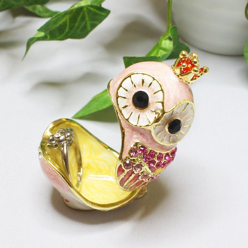 PIEARTH EX438-1 Pink Crown Owl Jewelry Box, Zinc