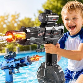 ZDRKWSM 2 Pack Electric Water Guns for Kids, Water Blaster Squirt Guns with Flashing Muzzle,Range up to 32ft, Summer Outdoor Beach Swimming Pool Party Toys, Gift for Kids Age 8 9 10 11 12 Years Old