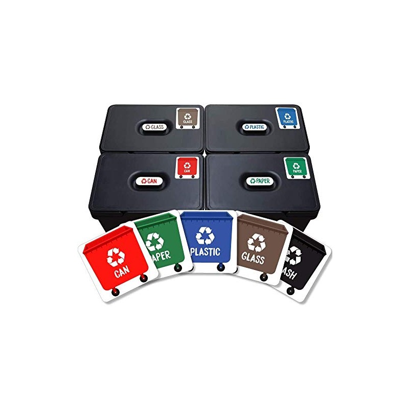 6 Stickers for Recycling Bins, Adhesive Vinyl Labels for Paper,