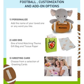 DolliBu Super Soft Elephant Stuffed Animal with Football Plush - Soft Huggable Playtime Plush Toy, Cute Wildlife Gift, Plush Doll Animal Toy for Kids and Adults with Name Personalization - 6 Inches