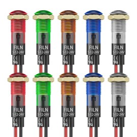 10PCS Small 12V LED Indicator Light, 8mm (5/16") IP67 Waterproof Low Power Pilot Lights Panel Mount for Car, Truck, Boat, Marine, Dash(5v-24v, Red/Gre