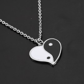 Yin and Yang Heart Shape Necklace Yin Yang Symbol Charm Necklace Yin and Yang Jewelry (Yin and Yang -N CA)