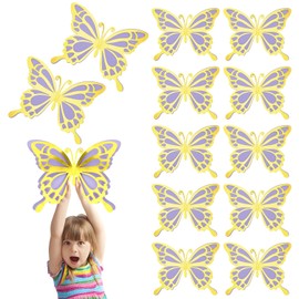 Tasodin 12 Pcs Large Butterfly Party Decoration 3D Butterfly Wall Decor, 2 Sizes Big Paper Butterfly Cutouts Stickers for Birthday Party Baby Shower Bedroom Wedding (Gold and Purple)