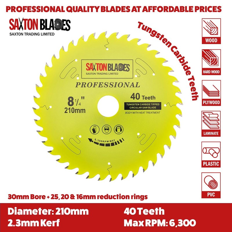 TCT21040TPRO Saxton Professional Range TCT Circular Saw Blade 210mm x
