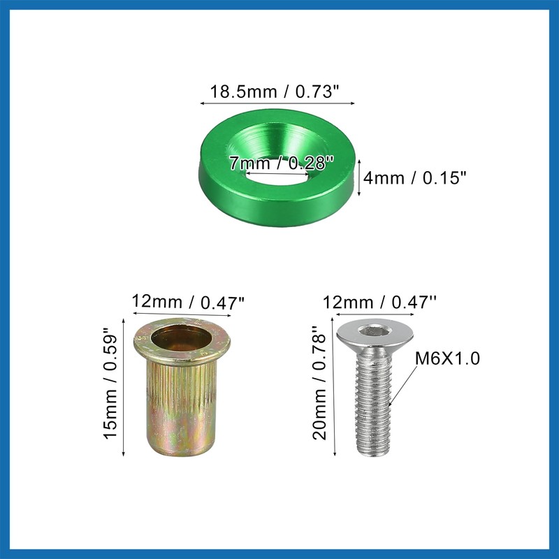 A ABSOPRO 20pcs Motorcycle Green Fender Bumper Washer Bolt Nut