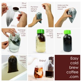 No Mess Cold Brew Coffee Filters - Easy, Single Use Filter Sock Packs, Disposable, Fine Mesh Brewing Bags for Concentrate, Iced Coffee Maker, French/Cold Press Kit, Hot Tea in Mason Jar or Pitcher