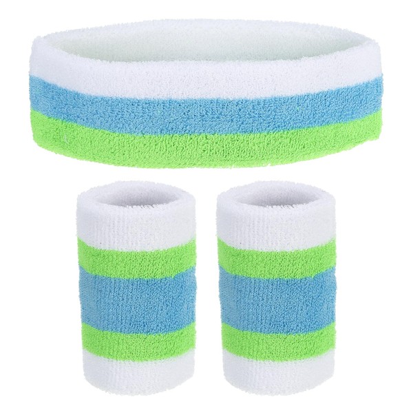PATIKIL Sports Wristband and Headband Set 8x10cm Cotton Terry Cotton