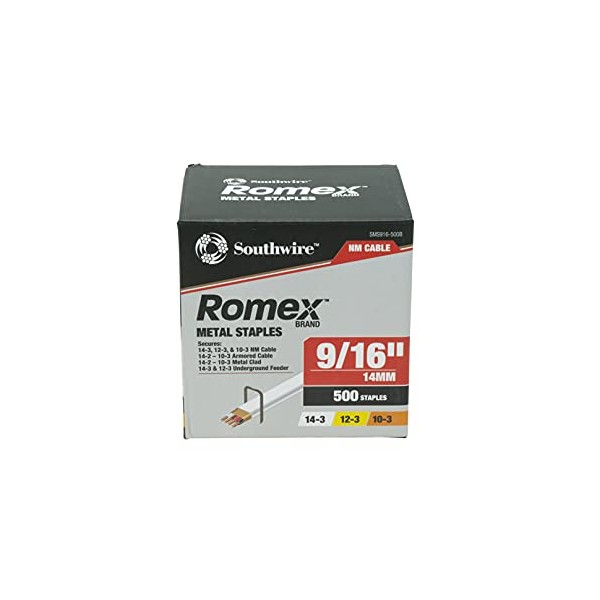 Southwire SMS916-500B, 500 Piece 9/16-inch Romex Metal Staples, Silver