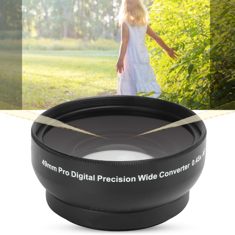 Optical Glass 0.45x WideAngle Black Additional Lens for 49mm Camera
