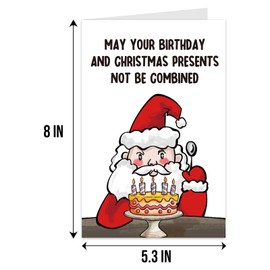Qiliji Funny Christmas Birthday Card, December Birthday Xmas Card, Merry Christmas Card, Holiday Card, May Your Birthday And Christmas Presents Not Be Combined