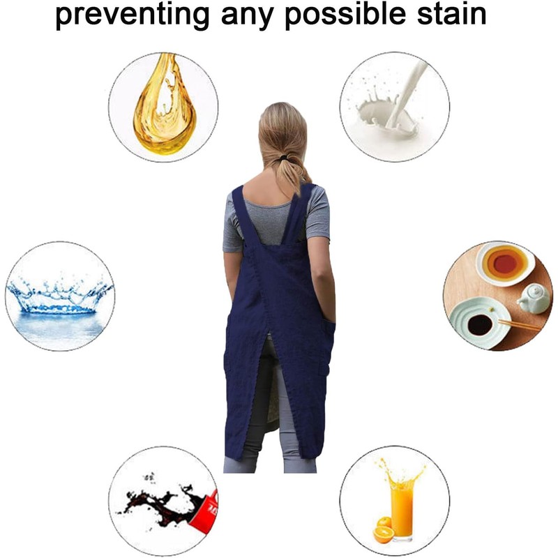 Stomeshle Japanese Aprons Plus Size Smock for Women with Pockets