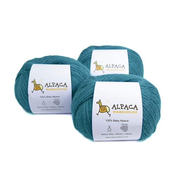 Juego de 3 madejas de lana de alpaca 100% para
