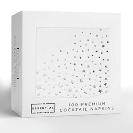 Stylish 5x5 Inch Silver Star Napkins - 100 Pack of White and Silver Cocktail Napkins - Disposable 3-Ply Silver Napkins - Dessert Napkins, Party Napkins or Wedding Napkins for Reception