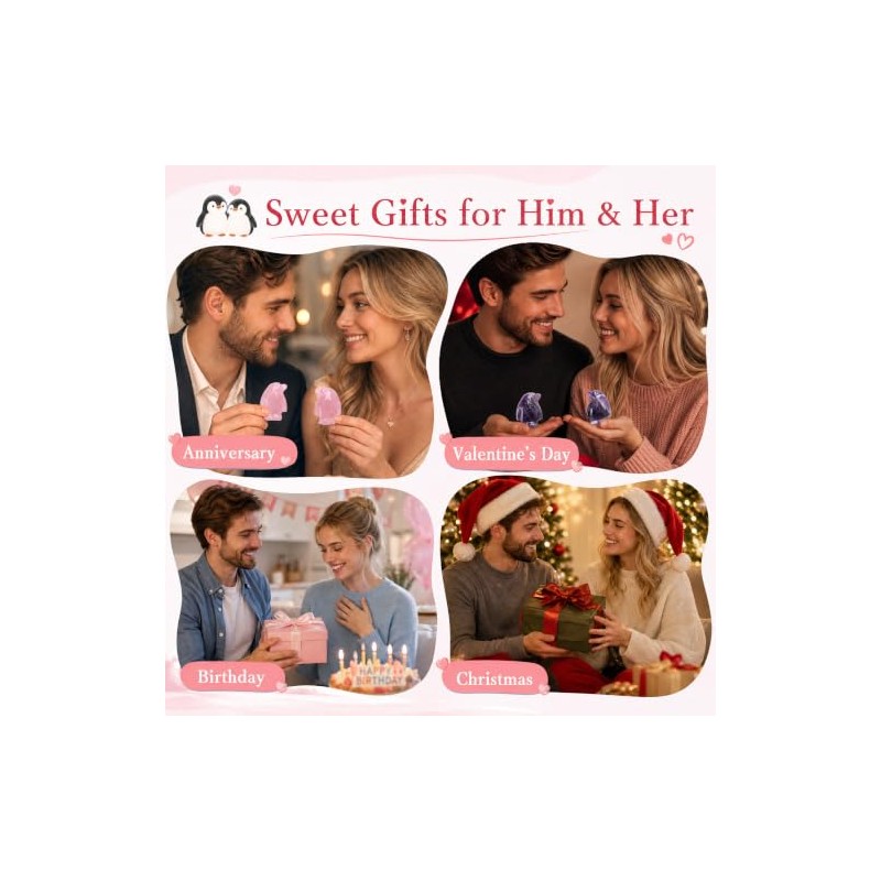 Penguin Pocket Hug Gifts for Women Men Rose Quartz 2PCS