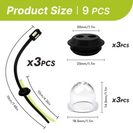 Pack of 9 Petrol Hose Seal, Three-Hole Petrol Filter Kit, Petrol Filter Kit, Universal Fuel Filter Replacement Parts for Brushcutter, Earth Auger, Hedge Trimmer, Brush Cutter, Pole Pruner