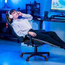 GTRACING Gaming Chair with Footrest, Ergonomic Computer Game Desk Chair, Recline Gaming Chair Seat Height Adjustment, Swivel Rocker with Headrest and Lumbar (Brown)