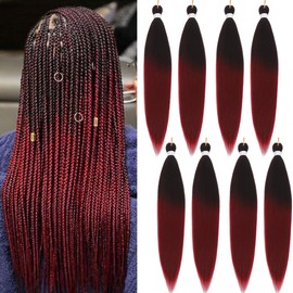Ombre Burgundy Red Braiding Hair Pre Stretched 26 Inches EZ Braiding Hair Yaki Texture 8 Packs/Lot Braid Hot Water Setting Professional Synthetic Braiding Hair Extensions (8pcs,26",#1B/900)