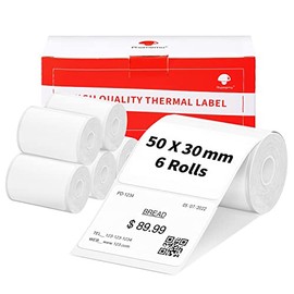 6 Rolls Phomemo M120/M110 Labels, 1.96 x 1.18 Inches (50 x 30 mm) Thermal Label Paper for Phomemo M120/M110/M200/M220 Label Printer, White Thermal Label Paper for Barcode, Address, Price