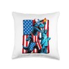 Patriotic T-Rex and Statue Fireworks, 4th July Freedom Throw Pillow
