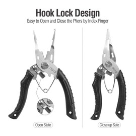 DONQL Fishing Pliers Fishing Hook Remover Stainless Steel Fishing Tongs Multifunctional Split Ring Pliers Line Cutter Handy as Disgorger & Scissor