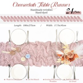 Teruntrue Confezione da 24 Runner da Tavola in Garza Rosa Polveroso 45x275 cm, Tovaglie Boho in Garza per Decorazioni di Matrimoni, Feste per Bambini, Baby Shower e Compleanni