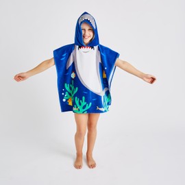 Catherine Lansfield Kids Shark Hooded Towel Poncho 60x120cm Blue
