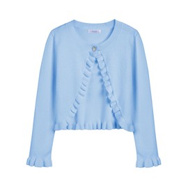 Arshiner Girls' Basic Cardigan Shrug Ruffle Short Bolero Elegant Bolero Jacket Short for Communion Dress Christening Dress, blue, 140