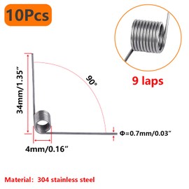 Qrity Pack of 10 Small Torsion Springs Made of 304 Stainless Steel, Torsion Springs with 0.7 mm Wire Diameter, Outer Diameter 4 mm, 9 Rounds, 90° Deflection Spring
