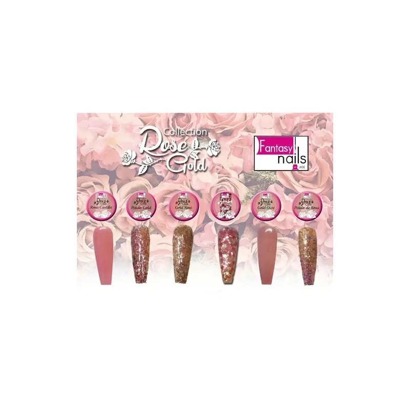 Colecciones Fantasy Nails Acrilico 6 Pz Color Rose gold
