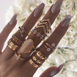 TseenYi Boho Knuckle Rings Gold Crystal Joint Knuckle Rings Hollow Stackable Joint Rings Set Vintage Midi Finger Rings for Women and Girls (Gold 2)
