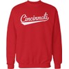 Hoodteez Cincinnati Script Baseball Font Crew Neck Sweatshirt, L Red