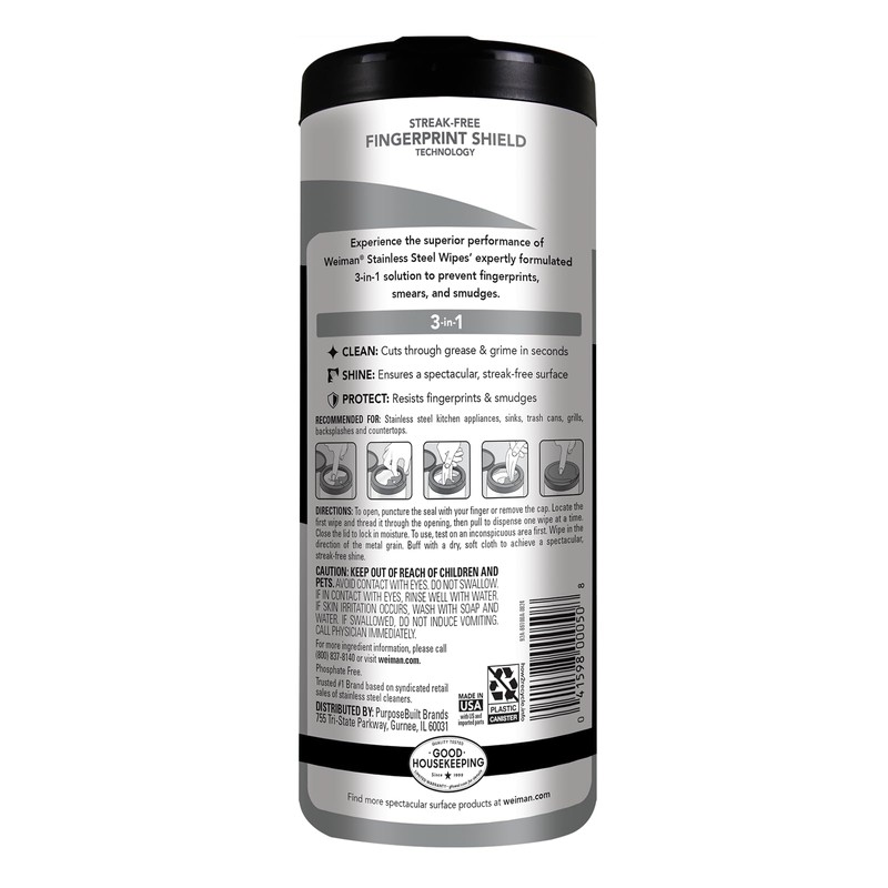 Weiman Stainless Steel Cleaner and Polish Wipes Bundle with Microfiber
