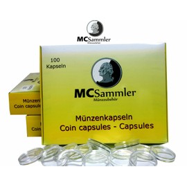 MC.Sammler Coin Capsules for 10 Euro, 20 Euro, 25 Euro, 10 DM Coins, Capsules 32.5 mm, Pack of 100, Silver Coins, Collector's Coins, Commemorative Coins
