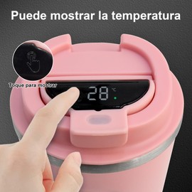 Termos para Café Acero Inoxidable, 510ml/18oz Termo cafe, Temperatura Inteligente Botellas Pantalla para Conservación del Calor y el Frío, Ideal para Oficina, Automóvil y Exterior (Rosa)