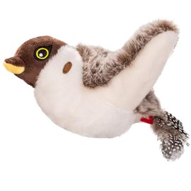 Flapping Bird Cat Toy, Realistic Sparrow Design for Indoor Cats, USB Rechargeable, Bird Sounds, Feather Tail, Plush Embroidered Details for Cats and Dogs