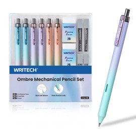 WRITECH Up Mechanical Pencil Set: 6ct Gradient Barrel 0.7mm Mechanical Pencils with 4 Tubes of HB Lead Refills and 2 Extra Erasers for Writing Drawing Sketching Drafting