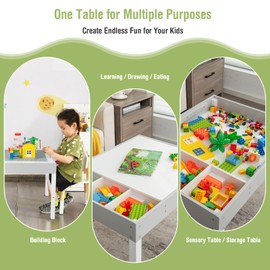 HONEY JOY Kids Table, 3 in 1 Toddler Wooden Activity Table, Convertible Building Block Tabletop, 3 Storage Compartments, Children Furniture Set for Daycare, Playroom (White)