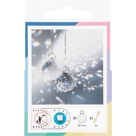 folia 23839 Sun Catcher Crystal Duo 2 Glass Sun Catchers Including 8 m Metallic Thread in Gold, Diameter 3 cm Crystals for Hanging