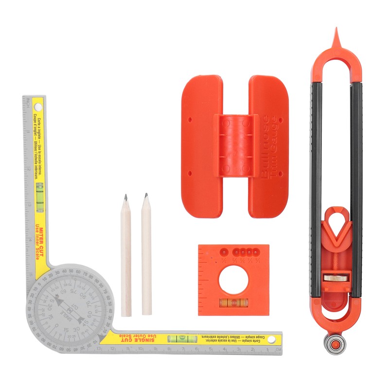 6Pcs Scribing Tool Protractor Angle Scriber Measuring Ruler Pencil Set
