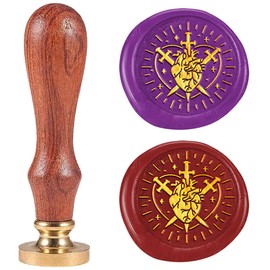 DELORIGIN Heart Sword Wax Seal Stamp 1" Removable Brass Seal Head with Wooden Handle Vintage Embossed Sealing Wax Stamp for Letter Invitations Party Envelope Festival Gift Packag Decorate