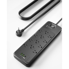 Surge Protector Power Strip 5FT(4080J), PLUGTUL Surge Protector with 12 Outlets - Spacious Layout for Large Plugs, Flat Plug, 20W USB C Charging for Home, Office, ETL Listed